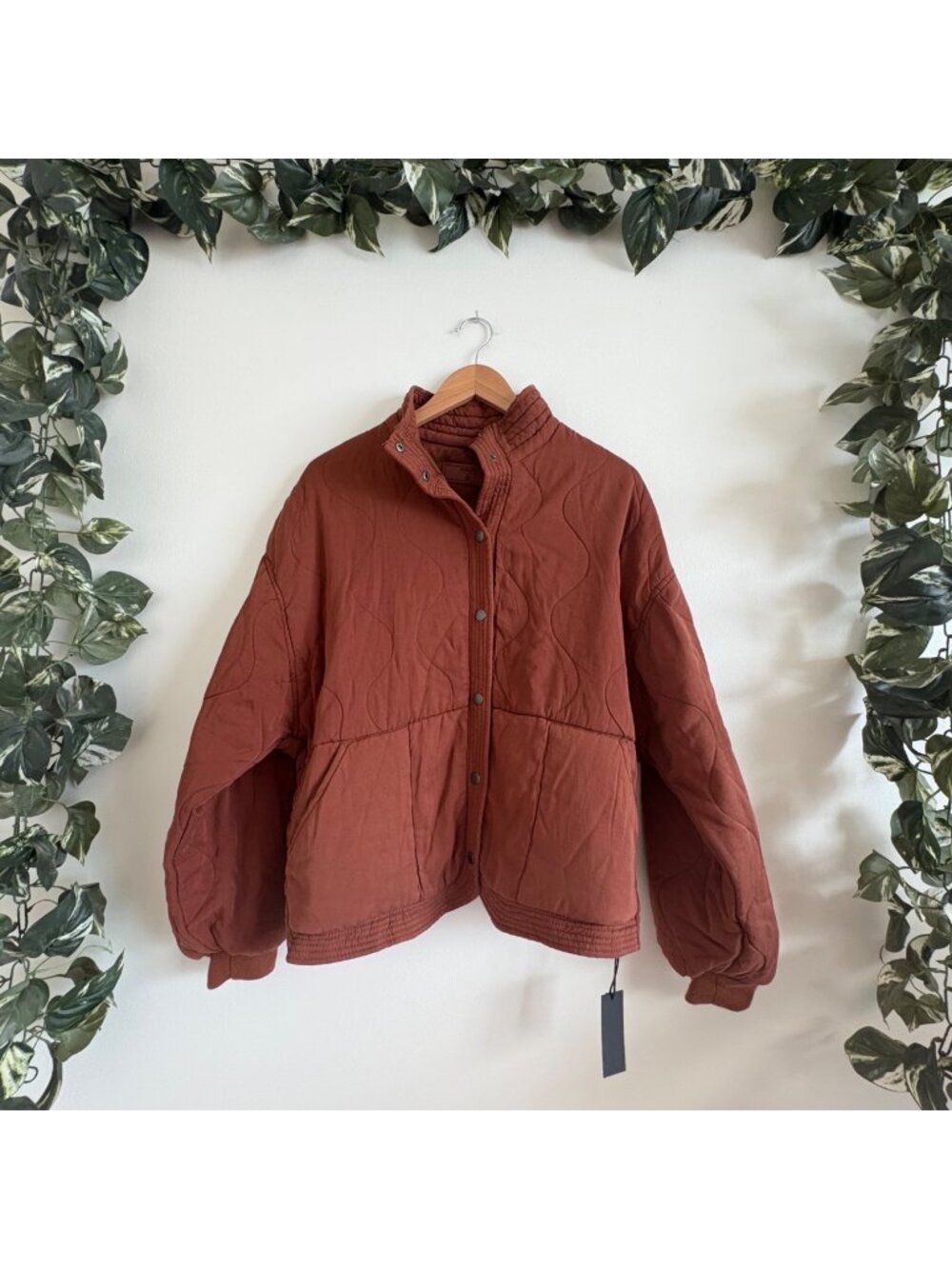 Blank NYC Drop Shoulder Zip Snap Quilted Jacket Warm Nutmeg NWT Size M